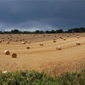 Hay bales under brooding sky, near Exeter - Space & Light