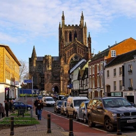 Hereford Cathedral viewed from Kings Street - Dave Hamster