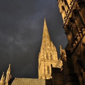 salisbury cathedral spire under thunderclouds - seier+seier