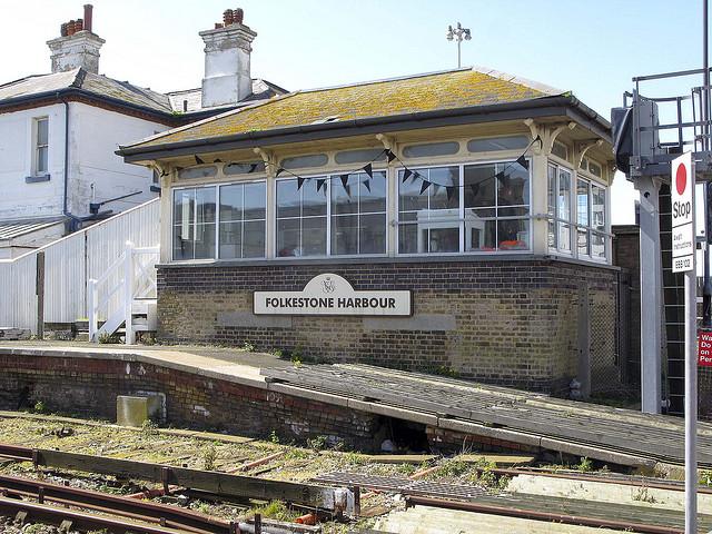 Folkestone Harbour Signal Box with Black Bunting