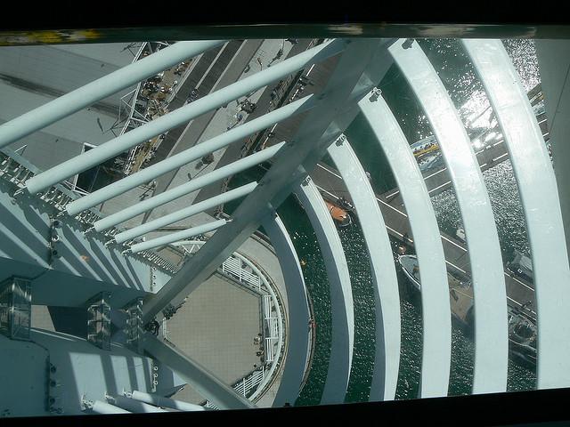 Millenium spinnaker tower portsmouth hampshire hants UK looking down through see through glass floor