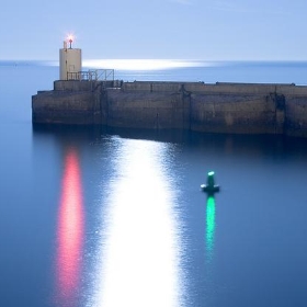 Brighton Marina Harbour Entrance Lights and Reflected Moonlight Glint - Dominic's pics