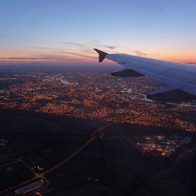 Flying into Newcastle as the sun sets - Steve & Jemma Copley