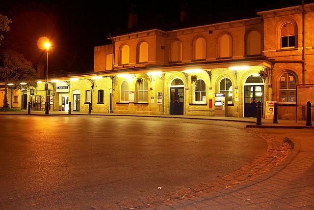 Aldershot railway station by night