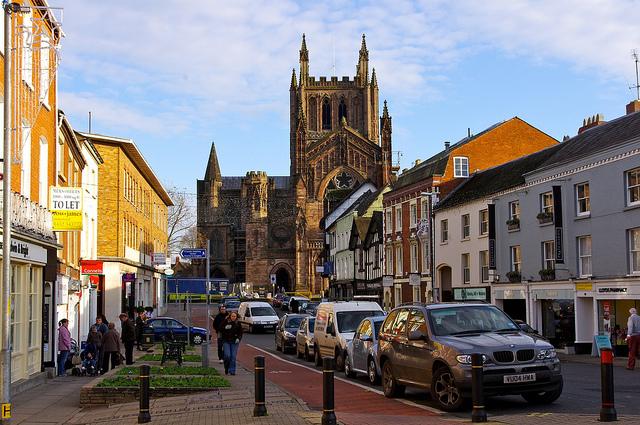 Hereford Cathedral viewed from Kings Street